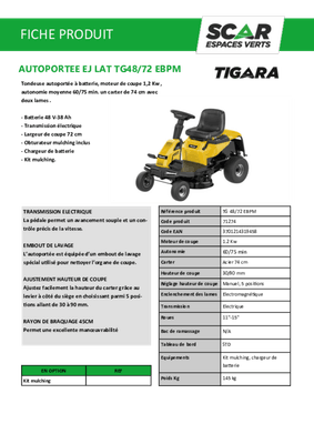 Herbes et entretien - Tondeuse autoportée à batterie - Tondeuse autoportée à batterie RIDER TG 48/72 EBPM